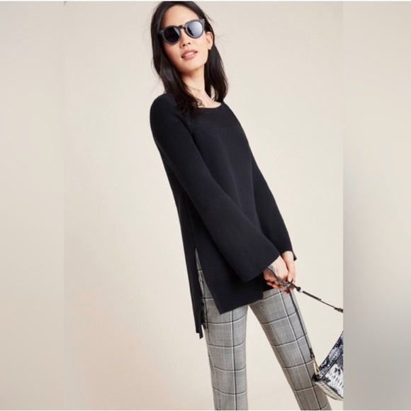 Anthropologie Black Elise Ribbed Sweater Cardigan Top W-148 Size Small - Picture 2 of 13